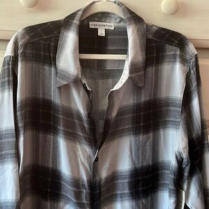 Woven button down black plaid shirt nwt